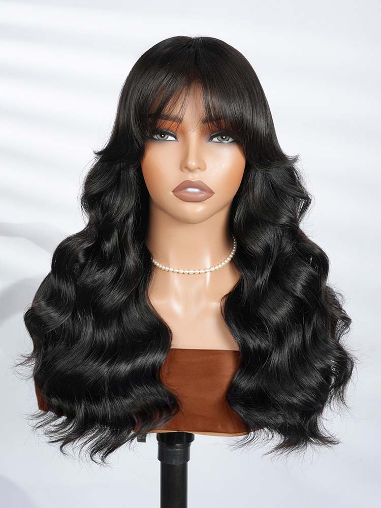 body wave wig with airy bang