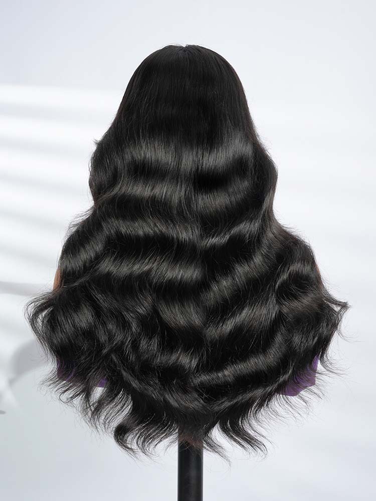 airy bang body wave human hair wigs