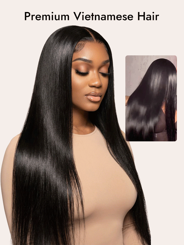  Raw Vietnamese Hair Wig Long Straight Bob 5x5 HD Lace Wigs with 250% Density Double Drawn Human Hair