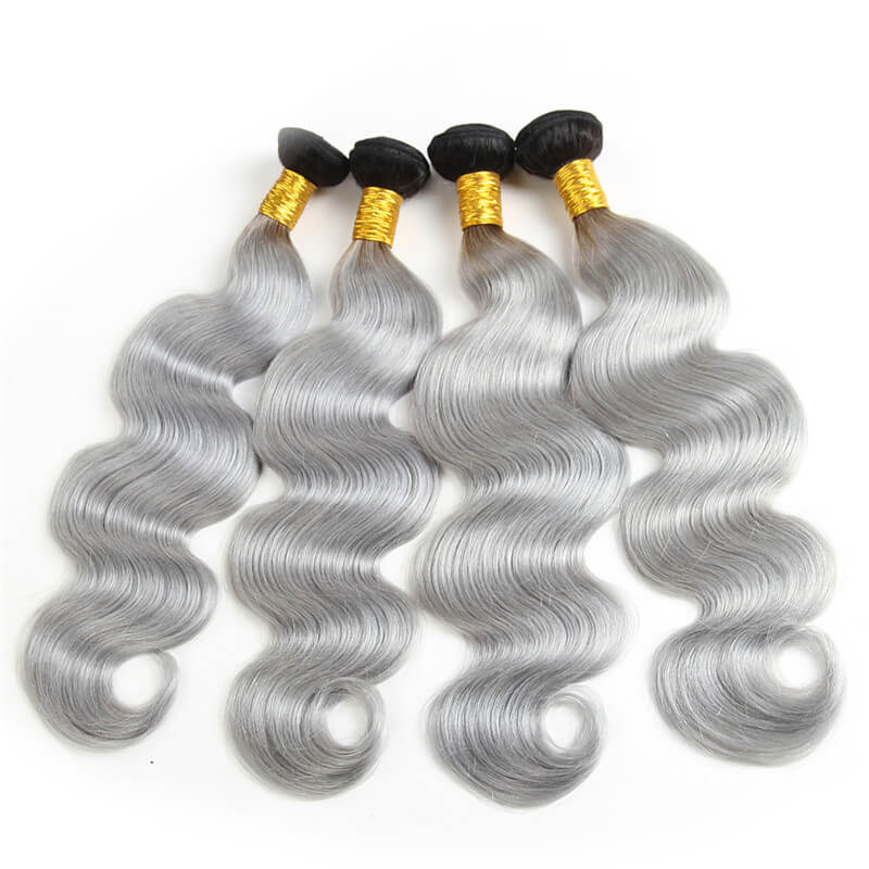 4pcs 1B/Grey Color Ombre Human Virgin Hair