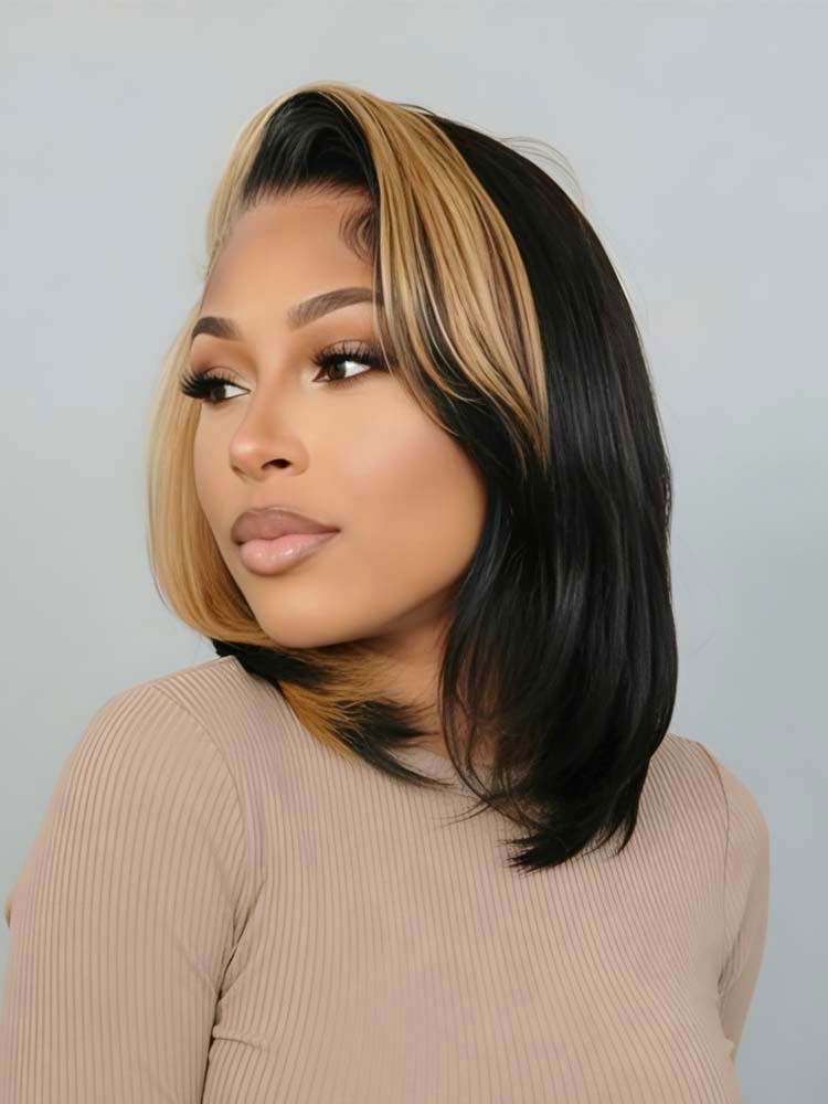 14 Inch Honey Blonde Skunk Stripe Wig