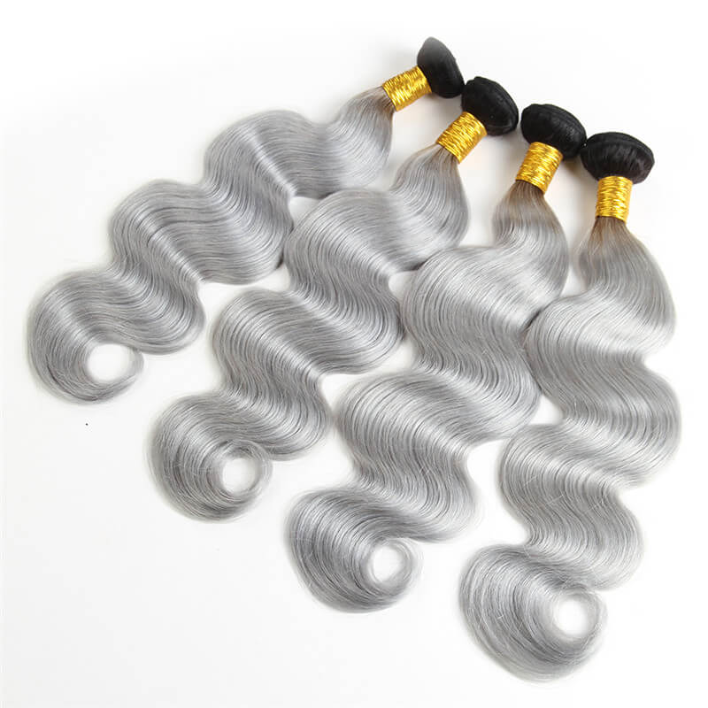 4pcs 1B/Grey Color Ombre Human Virgin Hair