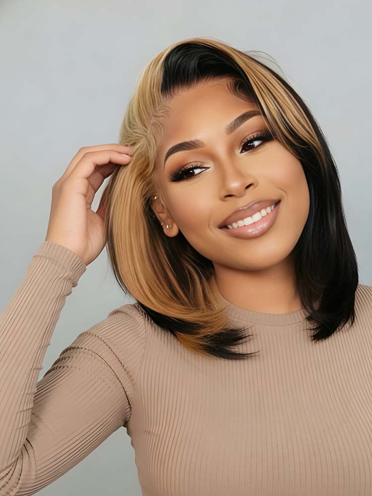  skunk stripe straight human hair wig 