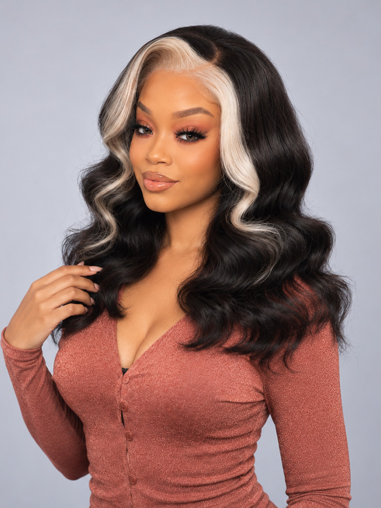 Skunk Stripe Gray Highlight Wig
