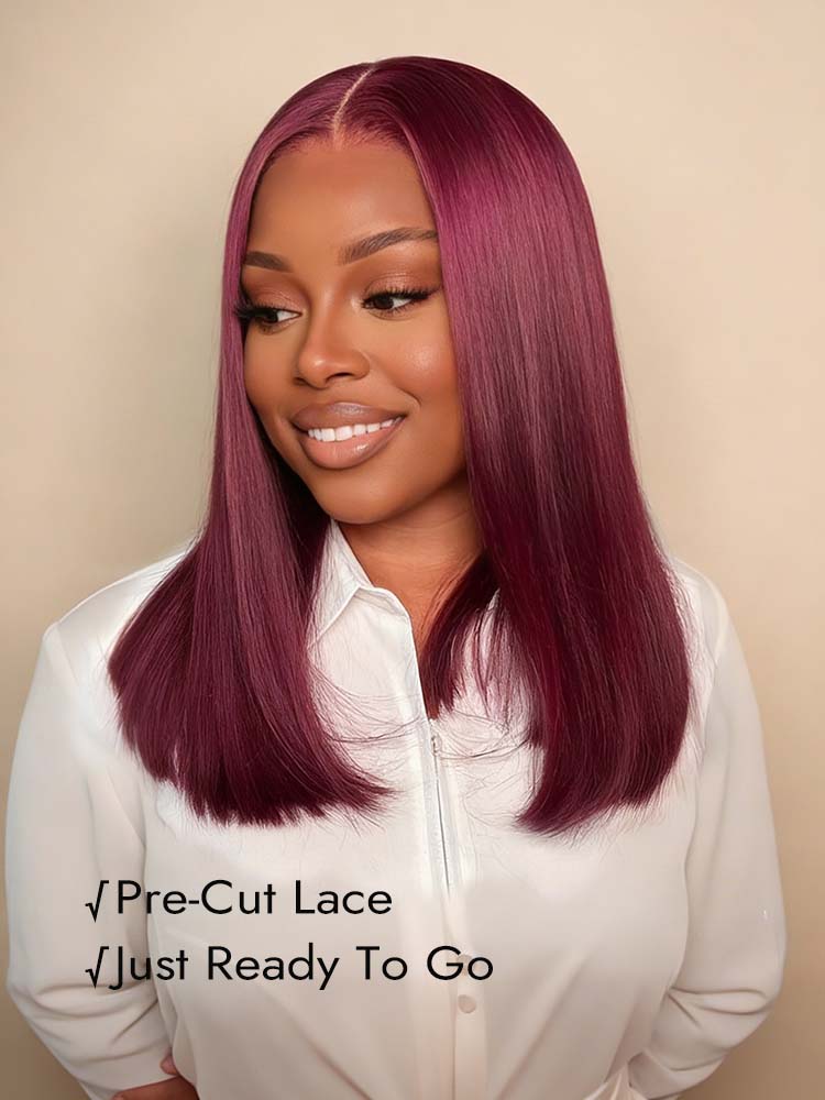 Ready to go pre-cut lace burgundy bob wig