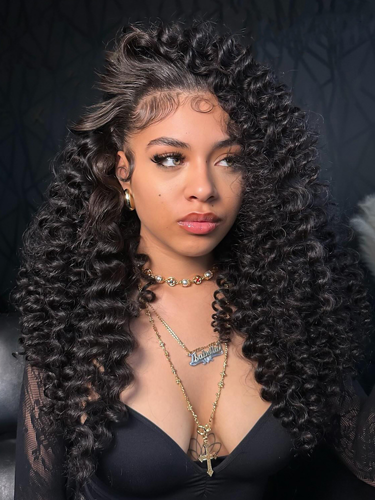 natural black wand curl wigs