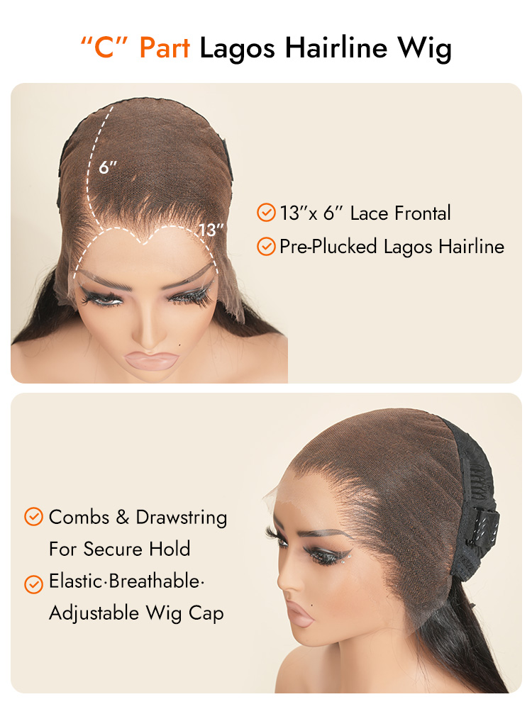 C part wig with lagos hairline
