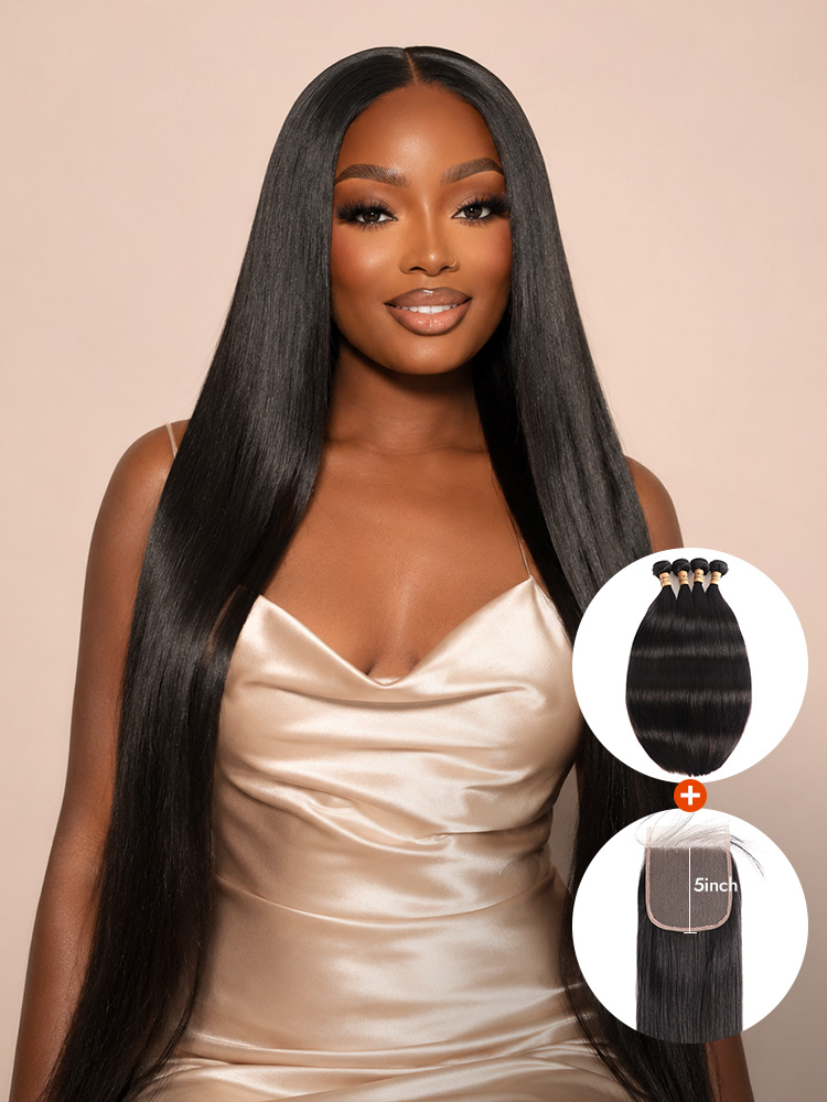 Straight Hair Bundles with HD Lace Closure 