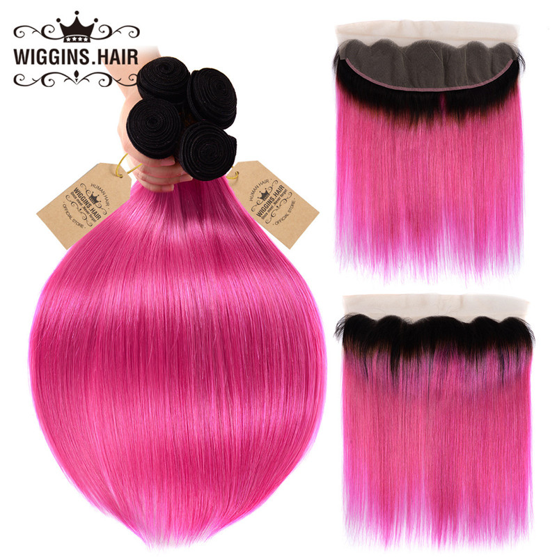 Brazilian Straight Hair 1B/Pink 4pcs