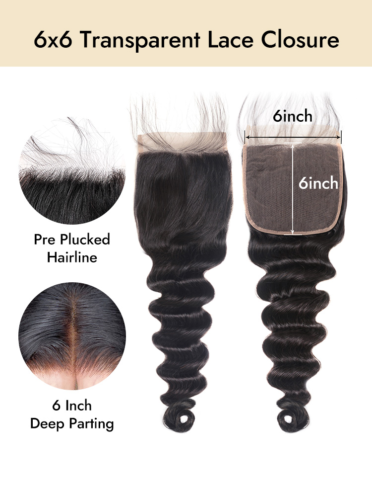 loose deep hair bundles with 6x6 lace closure