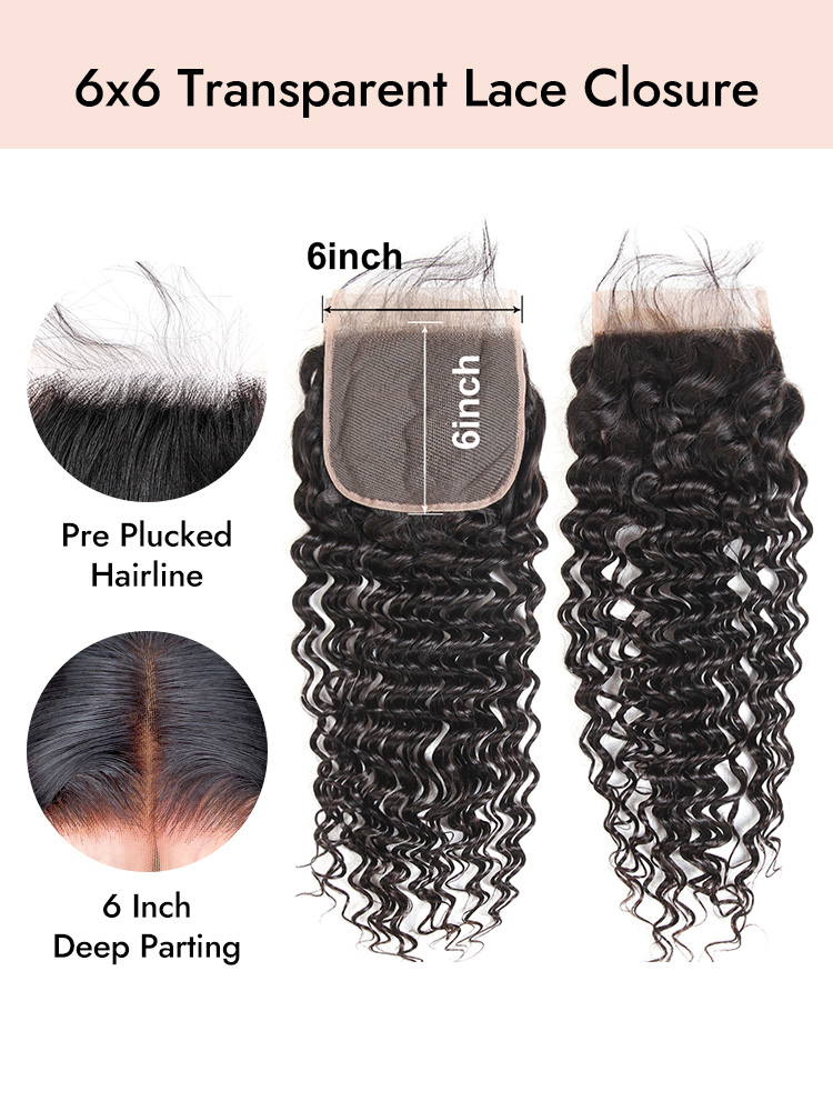 Deep Wave 6*6 Transparent Lace Closure