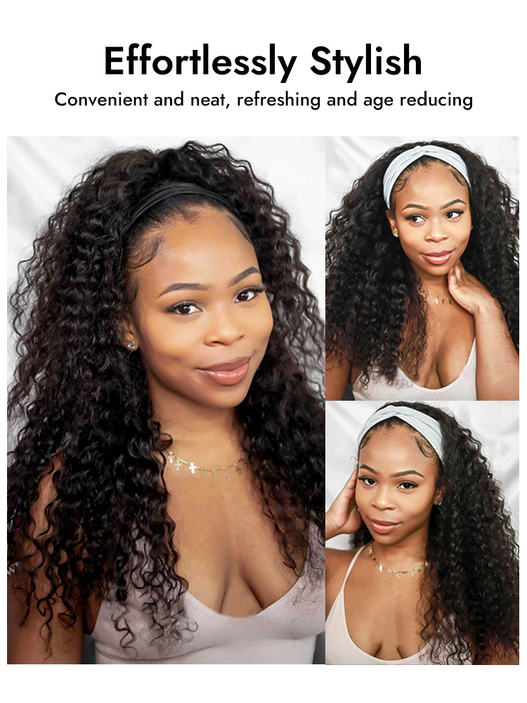 Bouncy Deep Wave Headband Wigs