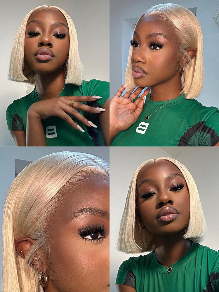 Blonde Straight Blunt Cut Bob Wigs