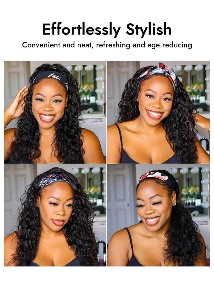 Water Wave Human Hair Headband Wigs