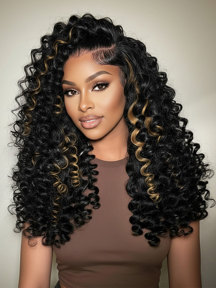 Highlight Brown Wand Curl Hair Wigs