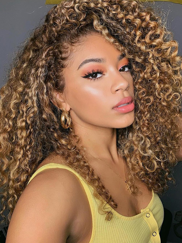 Honey Blonde Highlight Curly Wig