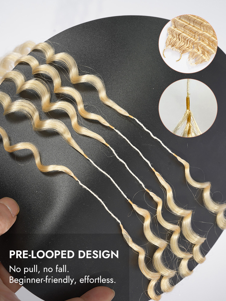 Pre-Looped Feather Crochet Deep Wave Human Hair