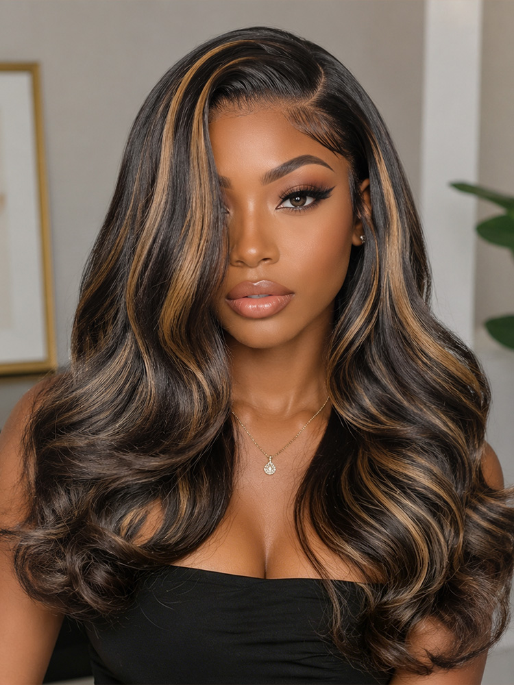 Highlight Layered Wavy Human Hair Wig