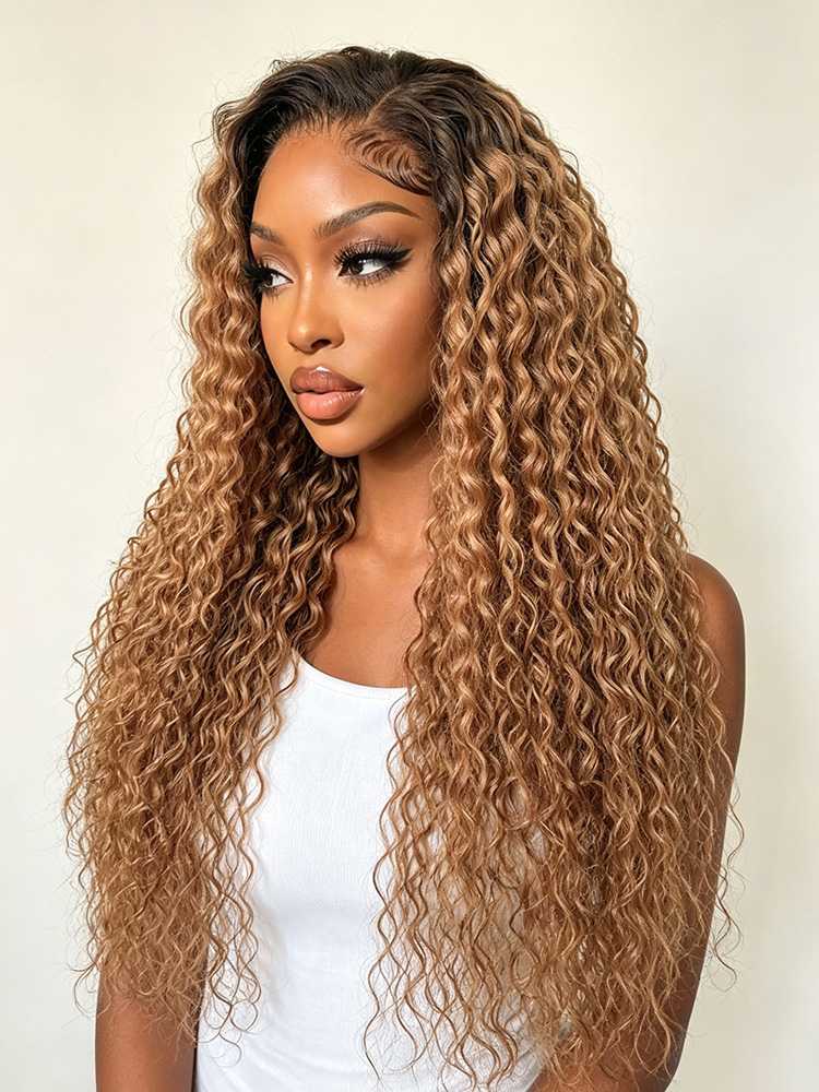  Brown With Blonde Balayage Highlights Water Wave 13x4 Lace Frontal Wig Ready And Go