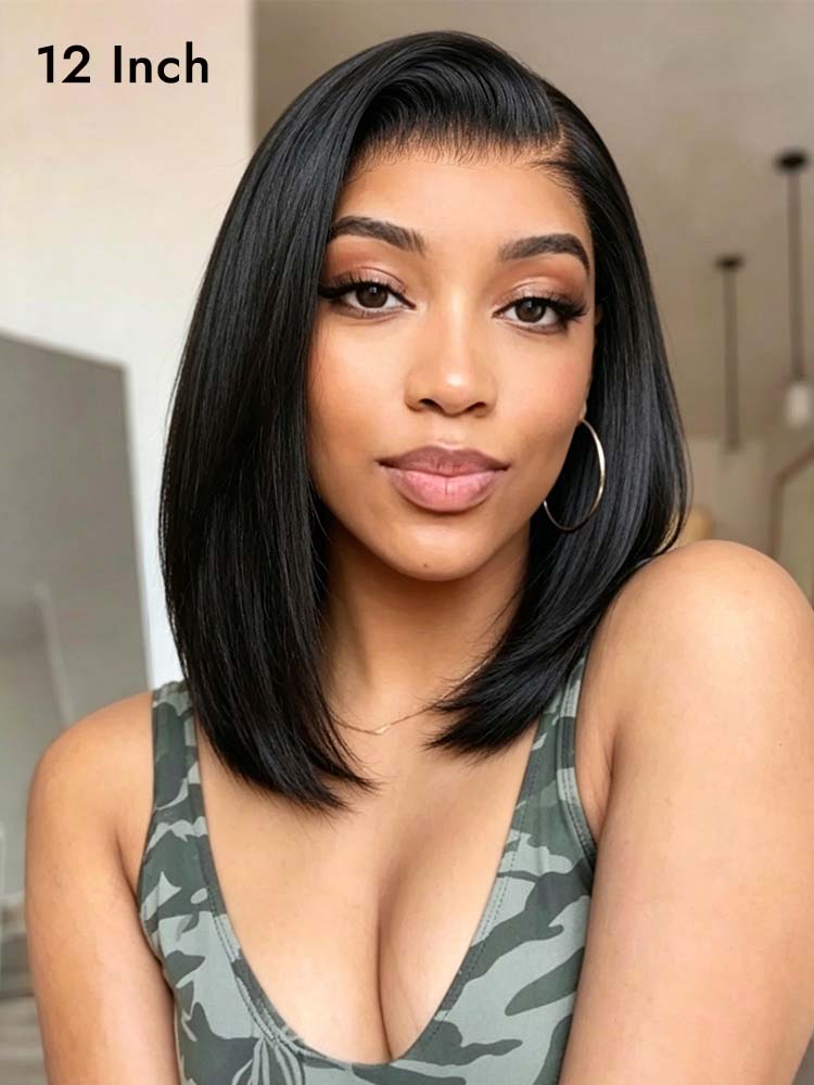 12 inch Yaki straight human hair wigs