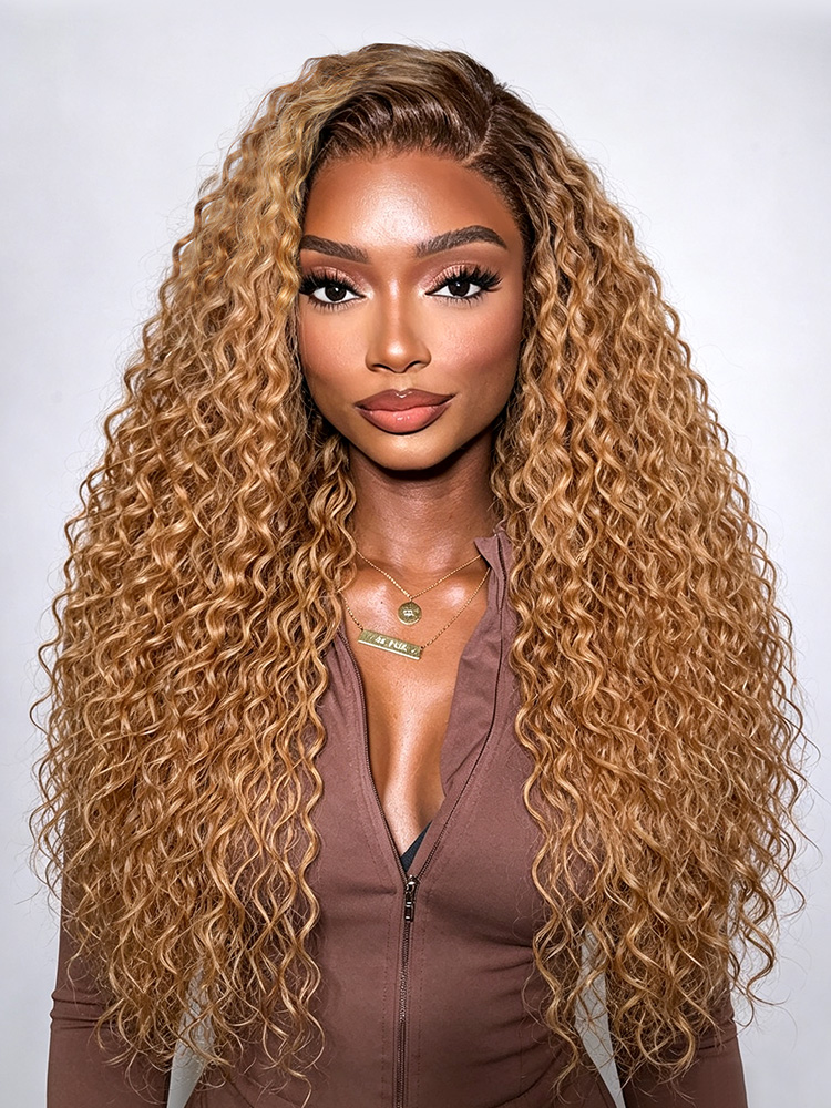  Brown With Blonde Balayage Highlights Water Wave 13x4 Lace Frontal Wig Ready And Go