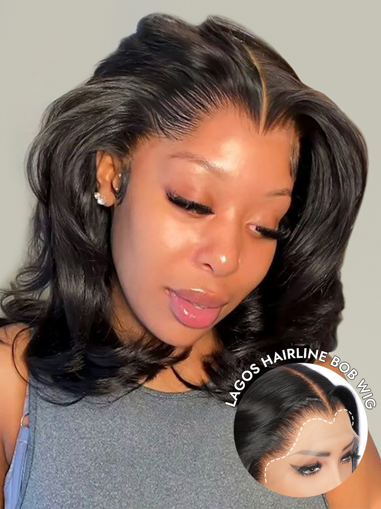  Lagos M Shaped Hairline Layered Short Wavy Bob 13x6 Lace Frontal Wigs