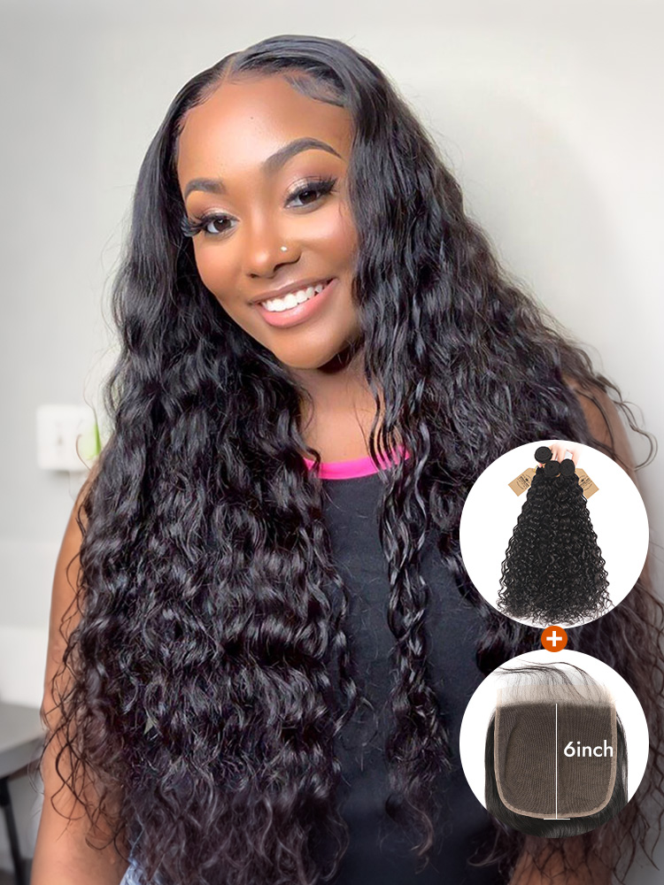 Natural Wave 3 Bundles with 6*6 Lace Closure