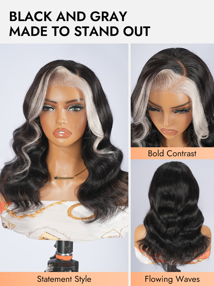 Skunk Stripe Gray Hair Lace Wig