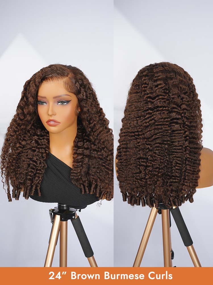 Brown Burmese Curly HD Lace Frontal Wigs 
