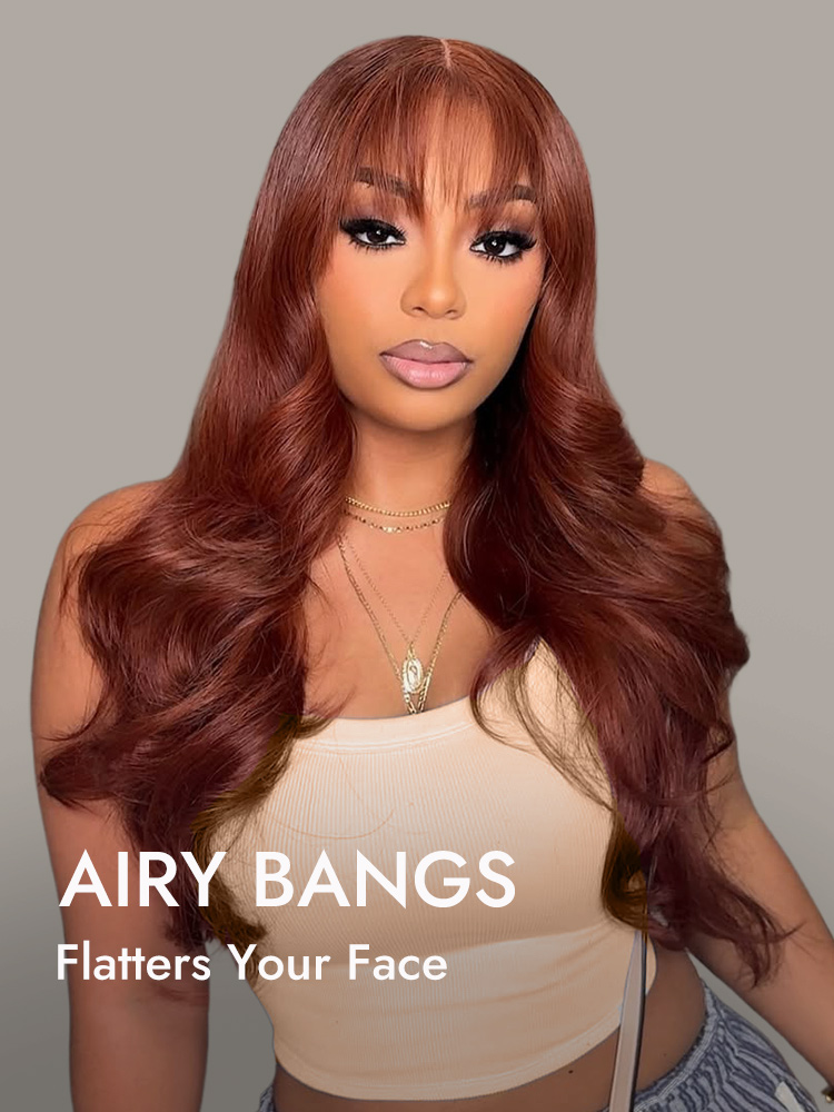 Ginger Brown Body Wave Wig With Airy Bangs