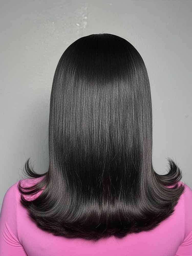 13x4  lace bob wigs side part  straight  human hair with flip ends