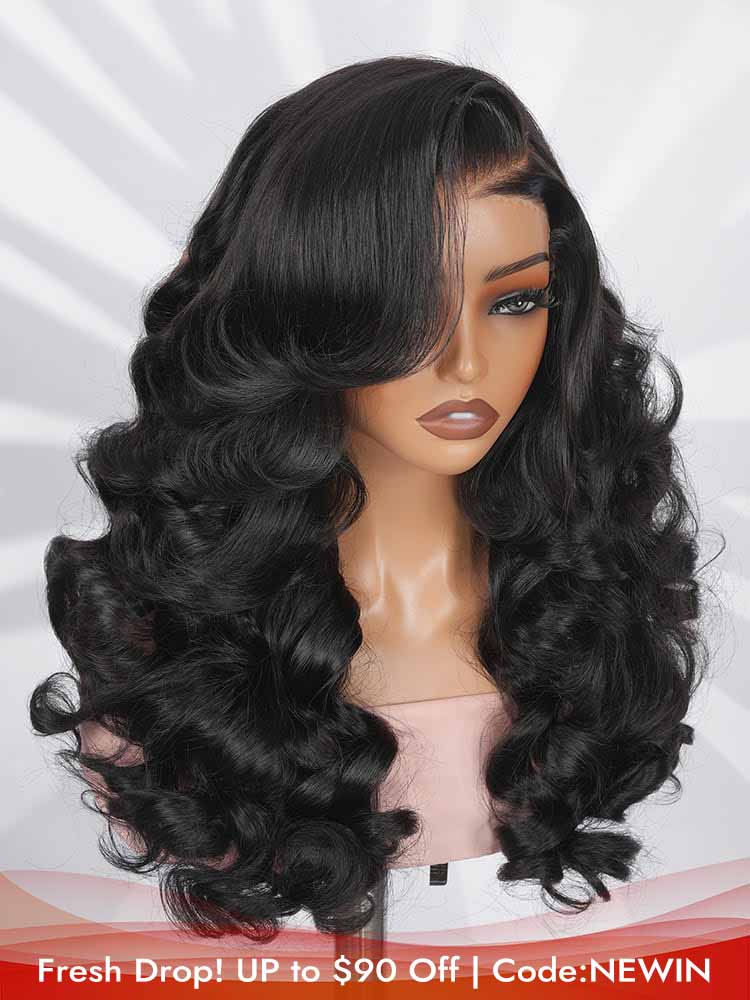 Layered Cut Loose Wavy Lace Closure Hair Wigs