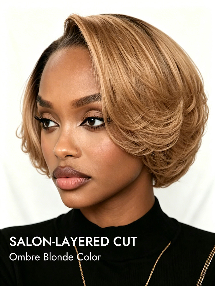 8 Inch Layered Cut Ombre Blonde Bob 