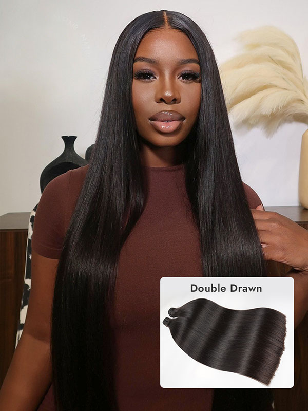Super Double Drawn Straight Bundles Virgin Hair Extensions With Double Weft