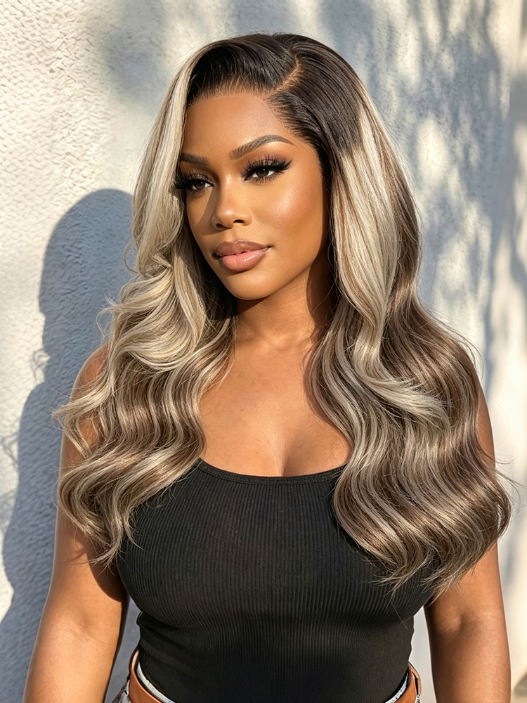 Lagos Hairline Highlight Ombre Brown Loose Body Wave 13x6 HD Lace Frontal Ready And Go Wig