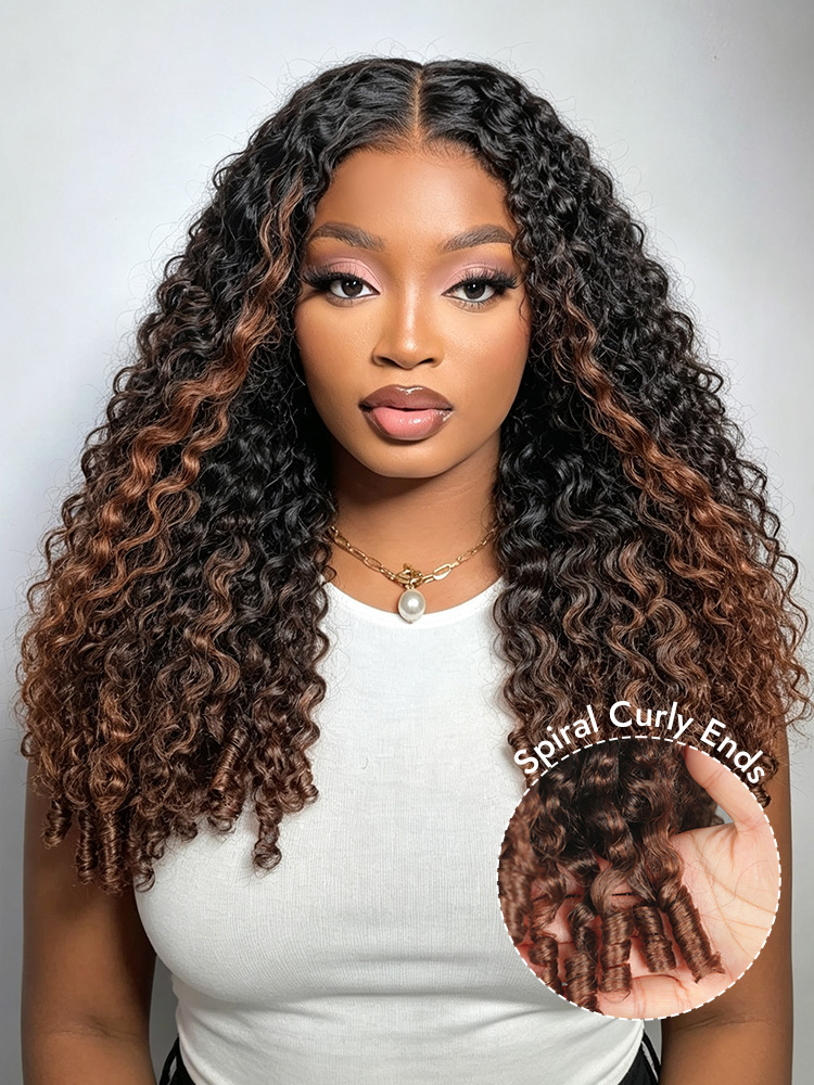 Ombre Auburn Brown Burmese Curly 7x5 Lace Closure Ready To Go Wig													