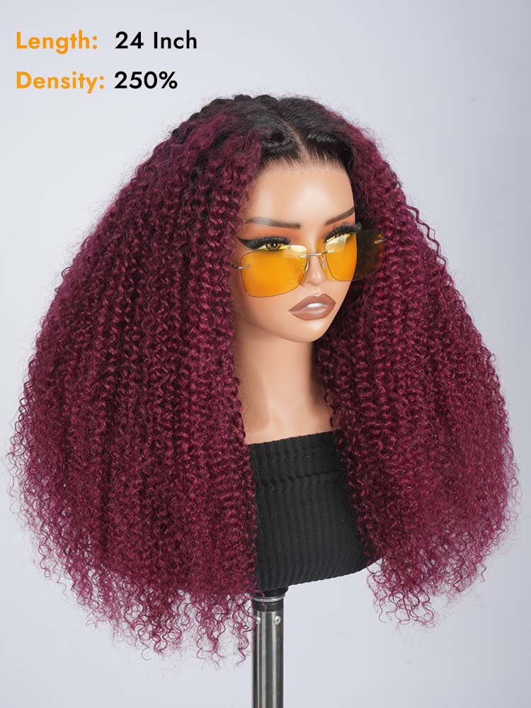 Ombre Burgundy Curly Wigs