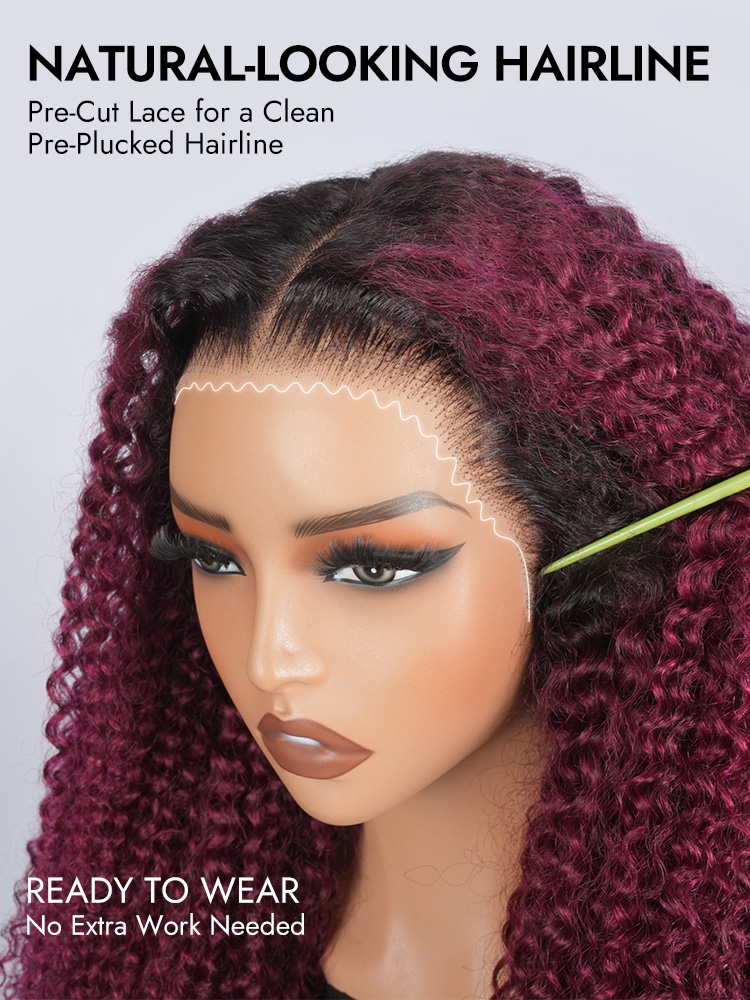 13X4 Lace Burgundy Curly Wigs