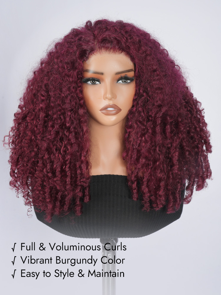 Burgundy Natural Curly Hair 4x4 Wig