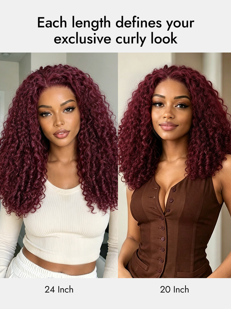 Burgundy Natural Curly Hair With Coil Ends 