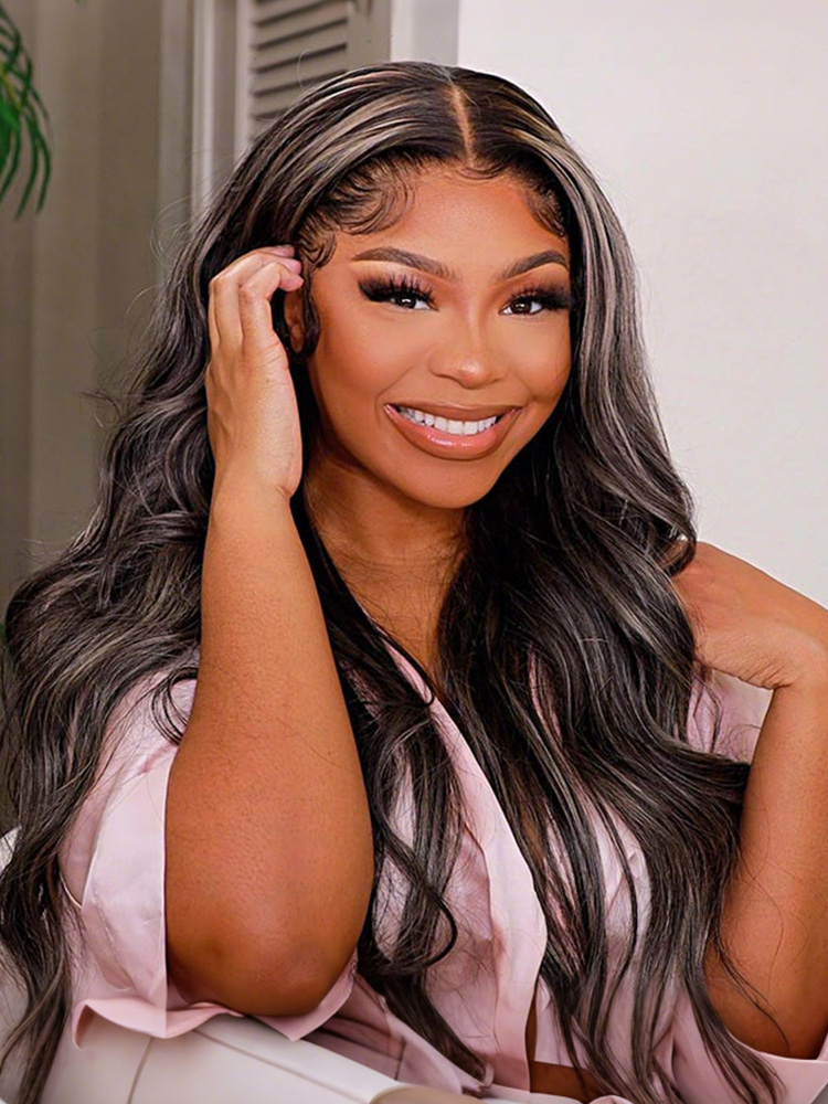 Gray Highlight on Black Hair Wigs