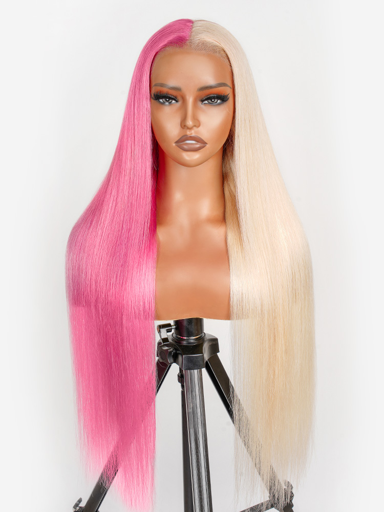 blonde and pink human hair wig