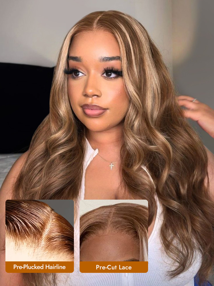 Dark Brown Highlights Body Wave Wigs
