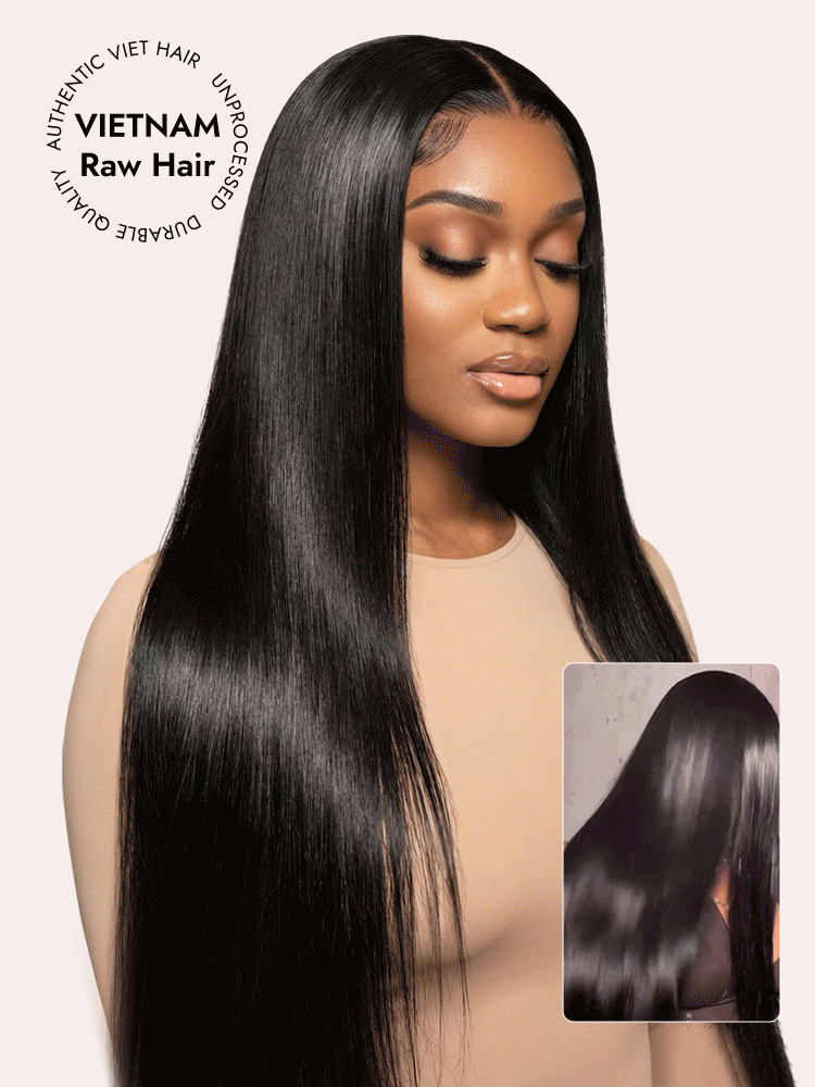  Raw Vietnamese Hair Wig Long Blunt Cut Straight  5x5 HD Lace Wigs with 250% Density Double Drawn Human Hair