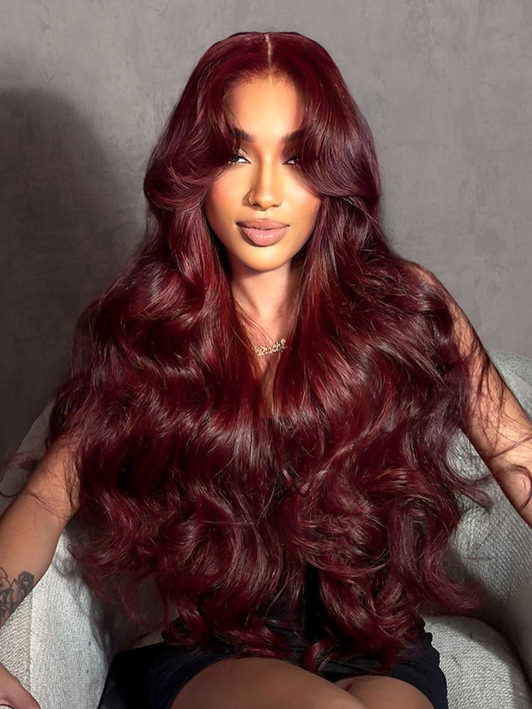 cherry cola red body wave wig