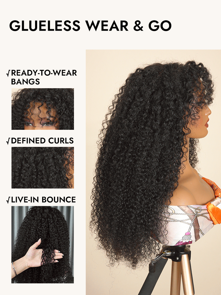 Curly Lace Closure Hair Wigs With Bangs