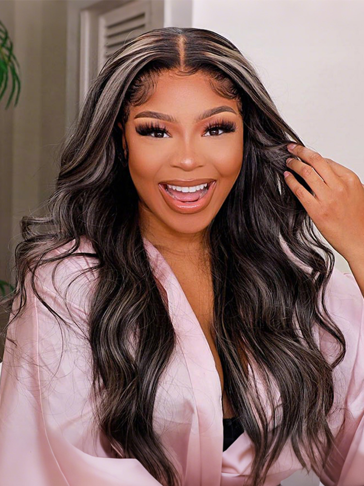 Gray Highlight on Black Human Hair Wigs