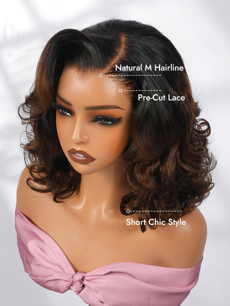 Short Ombre Human Hair Wig With M Hairline
