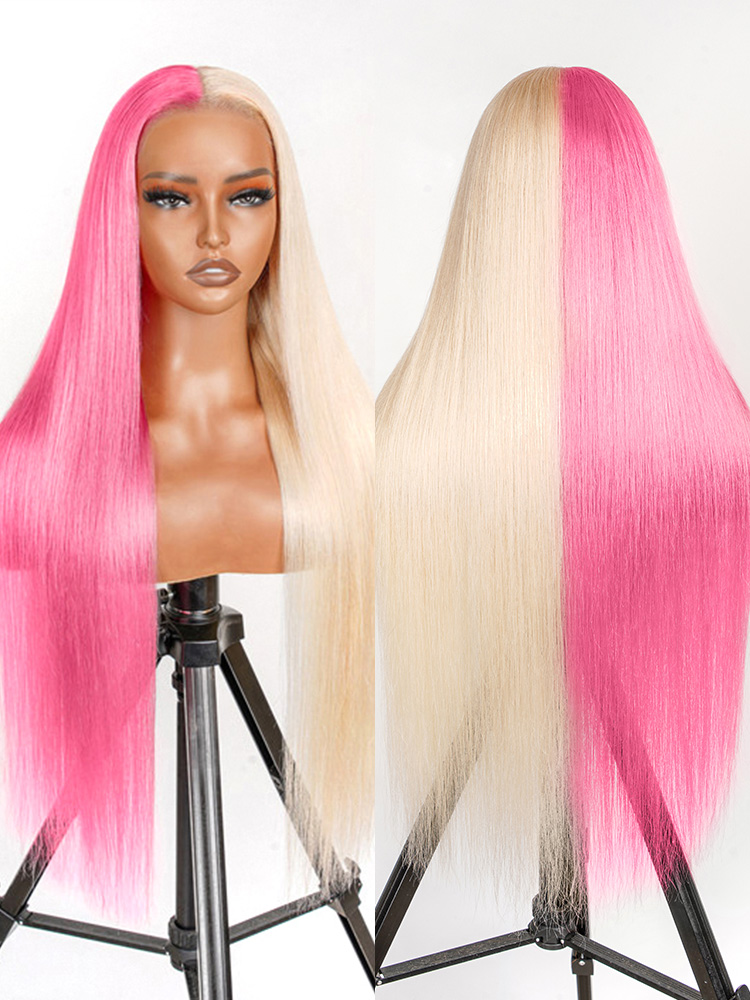 half blonde half pink human hair 