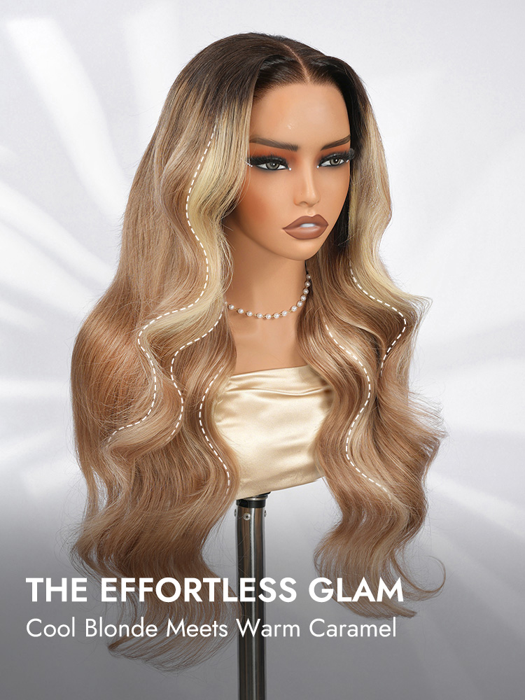 Caramel Blonde Highlgihts Body Wave Wig Human Hair